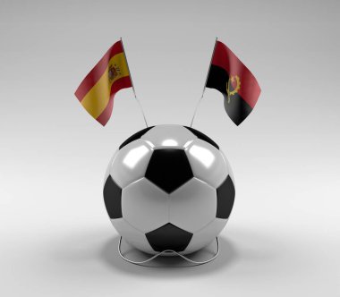 İspanya - Angola Futbol Bayrakları, Beyaz Arkaplan - 3D Render