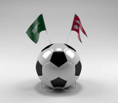 Suudi Arabistan - Nepal Futbol Bayrakları, Beyaz Arkaplan - 3D Render