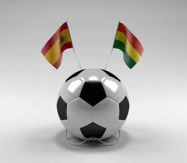 İspanya - Bolivya Futbol Bayrakları, Beyaz Arkaplan - 3D Render