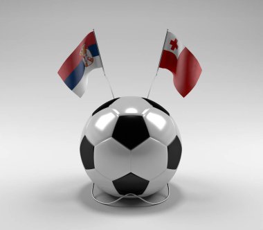 Sırbistan - Tonga Futbol Bayrakları, Beyaz Arkaplan - 3D Hazırlama