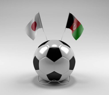 Japonya - Afganistan Futbol Bayrakları, Beyaz Arkaplan - 3D Yapılandırma