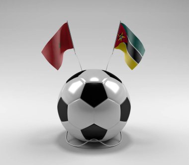 Fas - Mozambik Futbol Bayrakları, Beyaz Arkaplan - 3D Render