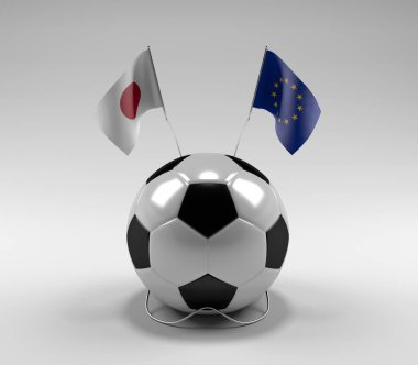 Japonya - Avrupa Birliği Futbol Bayrakları, Beyaz Arkaplan - 3D Render
