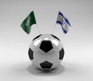 Suudi Arabistan - İsrail Futbol Bayrakları, Beyaz Arkaplan - 3D Render