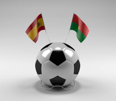 İspanya - Burkina-Faso Futbol Bayrakları, Beyaz Arkaplan - 3D Render