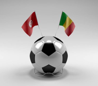Tunus - Mali Futbol Bayrakları, Beyaz Arkaplan - 3D Render