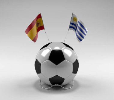 İspanya - Uruguay Futbol Bayrakları, Beyaz Arkaplan - 3D Render