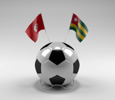 Tunus - Togo Futbol Bayrakları, Beyaz Arkaplan - 3D Render
