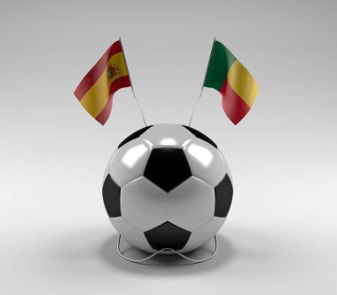 İspanya - Benin Futbol Bayrakları, Beyaz Arkaplan - 3D Render