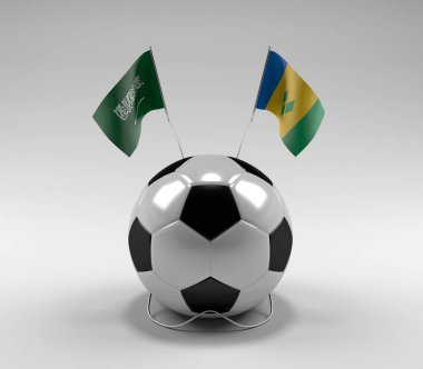 Suudi Arabistan - Saint-Vincent-and the-Grenadines Futbol Bayrakları, Beyaz Arkaplan - 3D