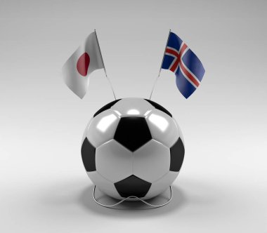 Japonya - İzlanda Futbol Bayrakları, Beyaz Arkaplan - 3D Render