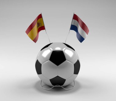 İspanya - Hollanda Futbol Bayrakları, Beyaz Arkaplan - 3D Render