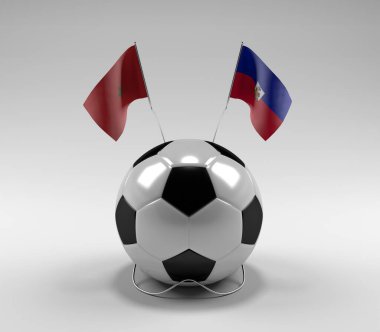 Fas - Haiti Futbol Bayrakları, Beyaz Arkaplan - 3D Render