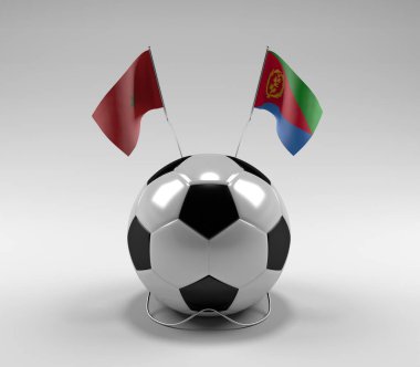 Fas - Eritre Futbol Bayrakları, Beyaz Arkaplan - 3D Render