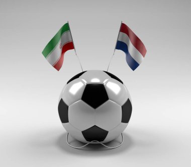 İran - Hollanda Futbol Bayrakları, Beyaz Arkaplan - 3D Render