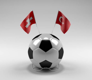İsviçre - Türkiye Futbol Bayrakları, Beyaz Arkaplan - 3D Hazırlama