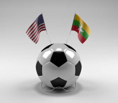 Amerika Birleşik Devletleri - Myanmar Futbol Bayrakları, Beyaz Arkaplan - 3D Render