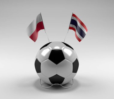 Polonya - Tayland Futbol Bayrakları, Beyaz Arkaplan - 3D Render
