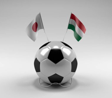 Japonya - Macaristan Futbol Bayrakları, Beyaz Arkaplan - 3D Render
