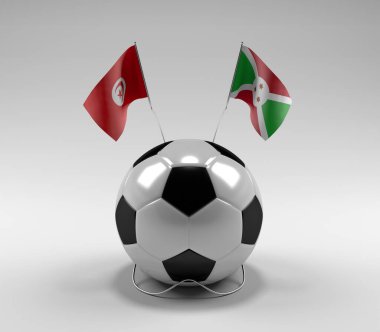 Tunus - Burundi Futbol Bayrakları, Beyaz Arkaplan - 3D Render