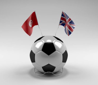 Tunus - Birleşik Krallık Futbol Bayrakları, Beyaz Arkaplan - 3D Render
