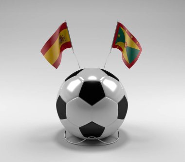 İspanya - Grenada Futbol Bayrakları, Beyaz Arkaplan - 3D Renk