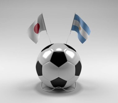 Japonya - Arjantin Futbol Bayrakları, Beyaz Arkaplan - 3D Render