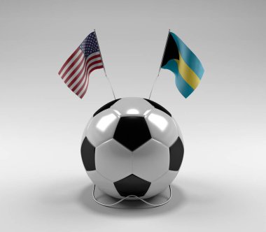 Amerika Birleşik Devletleri - Bahamalar Futbol Bayrakları, Beyaz Arkaplan - 3D Render