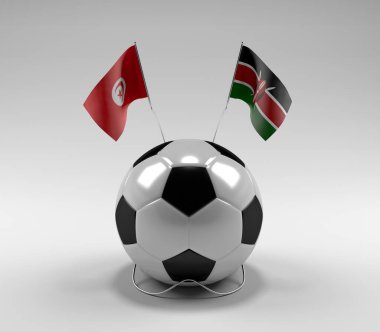 Tunus - Kenya Futbol Bayrakları, Beyaz Arkaplan - 3D Render