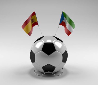 İspanya - Ekvator-Gine Futbol Bayrakları, Beyaz Arkaplan - 3D Render