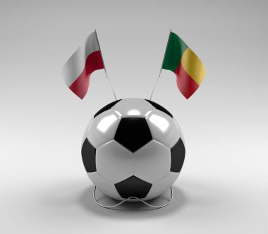 Polonya - Benin Futbol Bayrakları, Beyaz Arkaplan - 3D Render