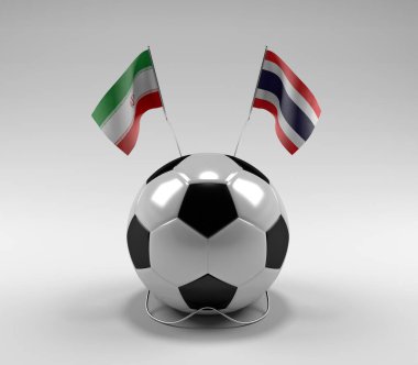 İran - Tayland Futbol Bayrakları, Beyaz Arkaplan - 3D Render