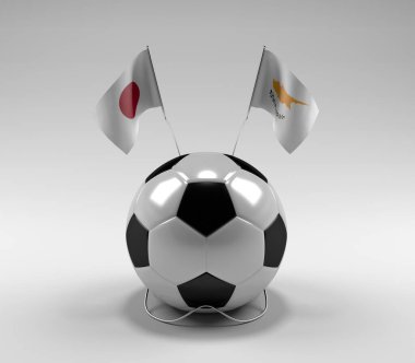 Japonya - Kıbrıs Futbol Bayrakları, Beyaz Arkaplan - 3D Hazırlama