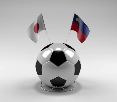 Japonya - Lihtenştayn Futbol Bayrakları, Beyaz Arkaplan - 3D Render
