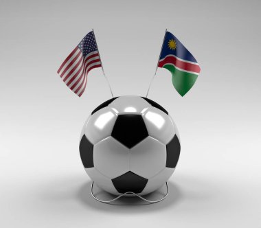 Amerika Birleşik Devletleri - Namibya Futbol Bayrakları, Beyaz Arkaplan - 3D Render