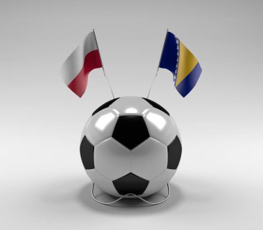 Polonya - Bosna-Hersek Futbol Bayrakları, Beyaz Arkaplan - 3D Render