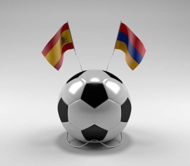 İspanya - Ermenistan Futbol Bayrakları, Beyaz Arkaplan - 3D Render
