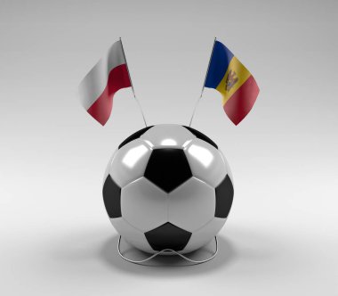 Polonya - Moldova Futbol Bayrakları, Beyaz Arkaplan - 3D Render