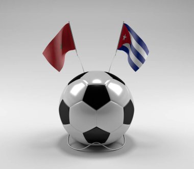 Fas - Küba Futbol Bayrakları, Beyaz Arkaplan - 3D Render