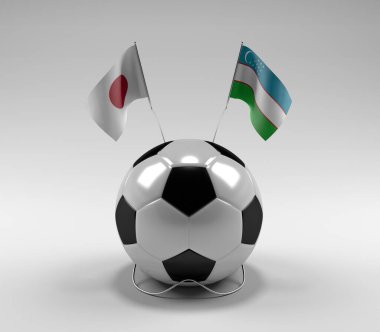 Japonya - Özbekistan Futbol Bayrakları, Beyaz Arkaplan - 3D Render