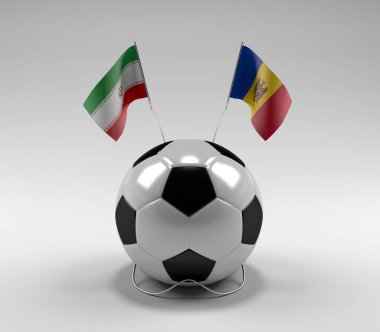 İran - Moldova Futbol Bayrakları, Beyaz Arkaplan - 3D Render