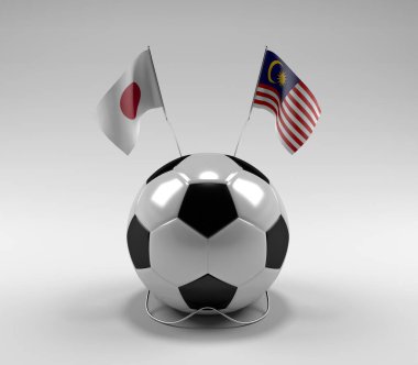 Japonya - Malezya Futbol Bayrakları, Beyaz Arkaplan - 3D Render