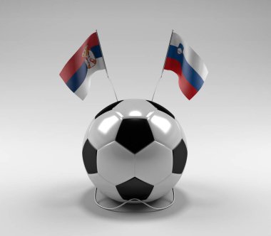 Sırbistan - Slovenya Futbol Bayrakları, Beyaz Arkaplan - 3D Hazırlama