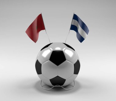 Fas - Nikaragua Futbol Bayrakları, Beyaz Arkaplan - 3D Render