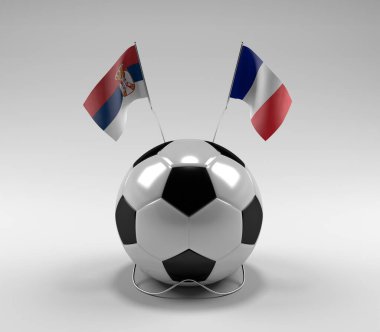 Sırbistan - Fransa Futbol Bayrakları, Beyaz Arkaplan - 3D Hazırlama