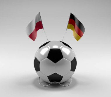 Polonya - Almanya Futbol Bayrakları, Beyaz Arkaplan - 3D Render