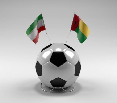 İran - Gine-Bissau Futbol Bayrakları, Beyaz Arkaplan - 3D Render