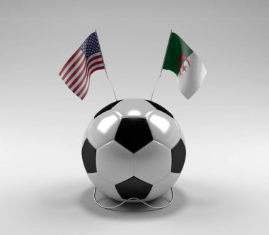 Amerika Birleşik Devletleri - Cezayir Futbol Bayrakları, Beyaz Arkaplan - 3D Render