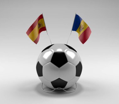 İspanya - Moldova Futbol Bayrakları, Beyaz Arkaplan - 3D Render