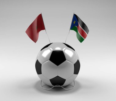 Fas - Güney Sudan Futbol Bayrakları, Beyaz Arkaplan - 3D Render
